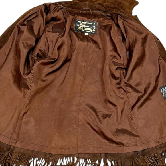 Vintage Brown Suede Leather Fringe Jacket Medium fit Montgomery Ward The Tannery - Picture 9 of 12